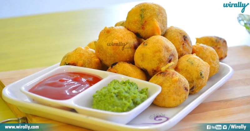 Batata vada in a plate with chetney
