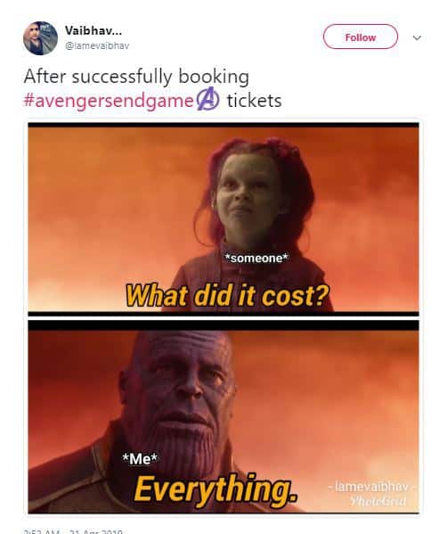 Memes On Avenger Endgame Tickets