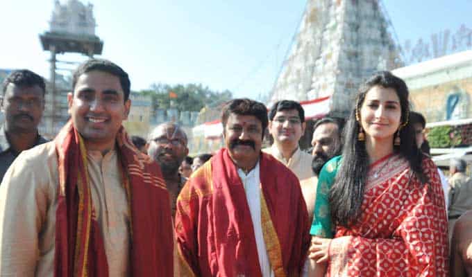 43. Balakrishna with his elder daughter Brahmani and her husband Lokesh at Tirumala