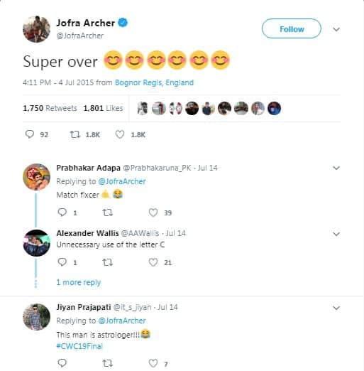 Jofra Archer Tweets