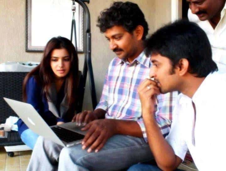 13. Nani with SS Rajamouli and Samantha during Eega shoot