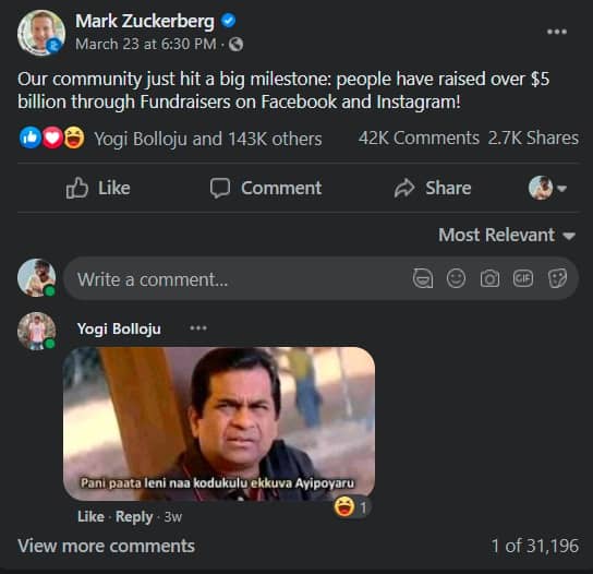 1.Comments on mark zuckerberg fb account